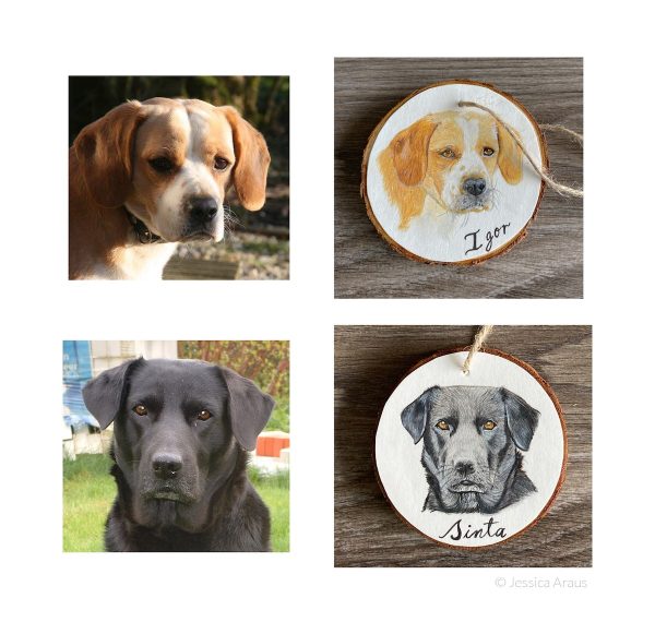 custom dog portrait ornament from photo